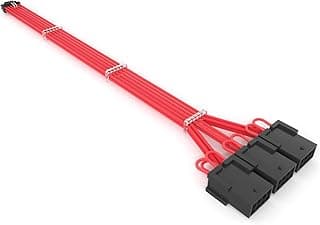 Sirlyr Cabos de GPU PCIE de 16 pinos para 3 cabos de extensão PSU com manga mini conector de 12 + 4 pinos, fonte de alimentação RTX 3090Ti 4090 4080 16AWG, vermelho 