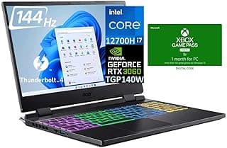 Acer Laptop para jogos MUX Nitro 5 de 15,6 polegadas 12º Intel Core i7-12700H (14-Core) Full Power GeForce RTX 3060(TGP:140W) 144Hz 1080p Windows 11 Killer Wi-Fi 6 com XGP (32GB RAM | 1TB PCIe SSD) 