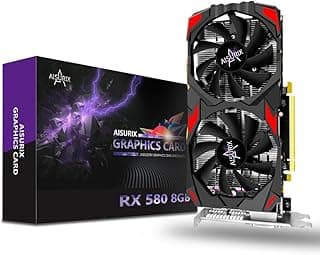 Kelinx Placa gráfica AISURIX RX 580, 2048SP, Real 8GB, GDDR5, 256 Bit, placa de vídeo para jogos PC, 2XDP, HDMI, PCI Express 3.0 com freeze Fan Stop para Desktop Computer Gaming Gpu 