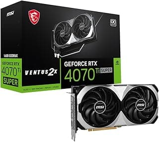 MSI Placa gráfica GeForce RTX 4070 Ti Super 16G Ventus 2X OC - GPU NVIDIA GeForce RTX 4070 Ti, 16 GB de memória GDDR6X 256 bits, 21 Gbps, interface PCI Express 4, até 2640 MHz, ventilador TORX 4.0 