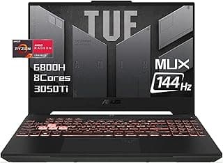 ASUS Laptop para jogos TUF Gaming A15 de 15,6" FHD 144Hz - AMD Ryzen 7 -6800H -RTX 3050 Ti, DDR5, MUX, RGB retroiluminado KB, WiFi 6, cinza, Win 11, com HDMI (32GB RAM | 2TB PCIe SSD) 