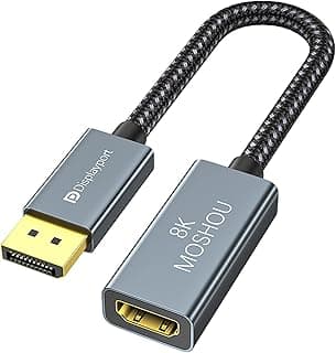 Adaptador ativo DisplayPort 1.4 para HDMI 2.1 HDR, suporta 4k@120Hz, 8K@60Hz, HDR, porta de exibição unidirecional 1.4 para HDMI 8K, suporte para RTX 3080/3090, RX 6800/6900 e mais (preto) 