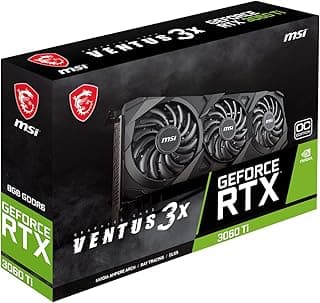 MSI Placa gráfica de arquitetura de 3 amperes para jogos GeForce RTX 3060 Ti LHR 8GB GDRR6 256 bits HDMI/DP Torx Fan 3 Amperes (RTX 3060 Ti Ventus 3X 8G OC LHR) 