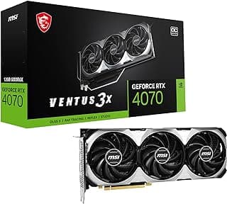 MSI Placa de vídeo para jogos GeForce RTX 4070 12GB GDRR6X 192-Bit HDMI/DP Nvlink TORX Fan 4.0 Ada Lovelace Architecture (RTX 4070 Ventus 3X 12G OC) 