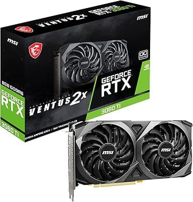 Gigabyte MSI Gaming GeForce RTX 3060 Ti LHR 8 GB GDRR6, 256 bits, HDMI/DP, Nvlink, Torx Fan 3, placa gráfica Ampere Architecture OC (RTX 3060 Ti Ventus 2X 8G OCV1 LHR) 