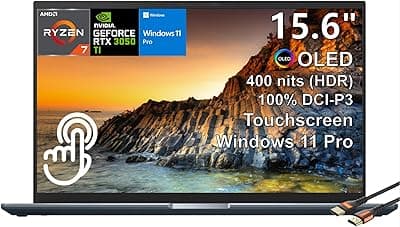 ASUS Laptop ZenBook Pro 15 15,6" OLED Touchscreen Slim 8-core AMD Ryzen 7 5800H NVIDIA GeForce RTX 3050 Ti GPU retroiluminado KB 133% sRGB 100% DCI-P3 Windows 11 Pro W/HDMI (16GB RAM | 1TB SSD) 