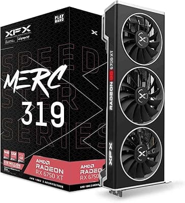 XFX Placa de vídeo Speedster MERC319 Radeon RX 6750XT preta para jogos com GDDR6 HDMI 3xDP, AMD RDNA 2 RX-675XYTBDP 