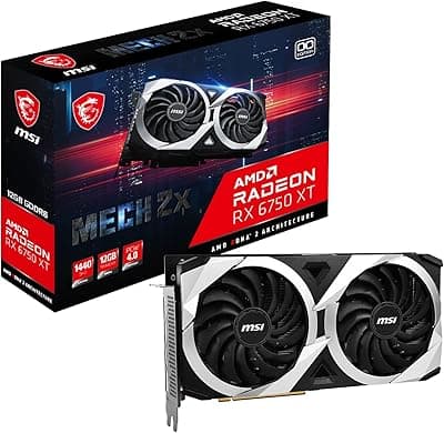 MSI Placa gráfica Gaming Radeon RX 6750 XT 192 bits 12GB GDDR6 DP/HDMI Dual Torx 3.0 Fans FreeSync DirectX 12 VR Ready OC (RX 6750 XT MECH 2X 12G OC) 