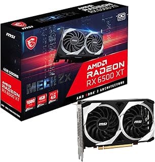 MSI Placa de vídeo Gaming AMD Radeon RX 6500 XT 64 bits 4 GB GDDR6 DP/HDMI PCIe 4 Torx Twin Fans FreeSync DirectX 12 VR Ready OC (RX 6500 XT MECH 2X 4G OC) 