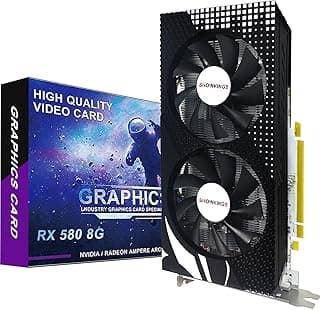 SHOWKINGS Placa gráfica Radeon RX 580 8GB, placa de vídeo AMD 256Bit 2048SP GDDR5 para jogos de PC, saída DP HDMI DVI-Saput, PCI Express 3.0 com ventilador duplo para escritório e jogos 