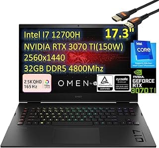 Laptop para jogos HP OMEN de alto desempenho de 17,3" - Intel Core i7-12700H de 12ª geração - Full Power GeForce RTX 3070 Ti(150W) - QHD (2560 x 1440) 100% Srgb-165Hz - Tb4 - com HDMI (32GB DDR5 | PCIe 2TB SSSSSSSS 