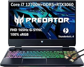 Notebook Acer Predator Helios 300 15,6", tela FHD IPS 165Hz Intel 14 núcleos i7-12700H 12ª geração GeForce RTX 3060, retroiluminação RGB, USB-C, Thunderbolt 4, HDMI 2.1 (RAM 64 GB | SSD PCle 1 TB) 