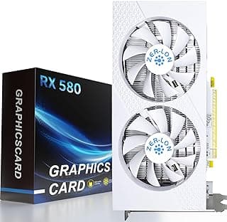 ZER-LON RX 580 8G Placas gráficas, Real 8GB 256Bit 2048SP GDDR5, PC Gaming Video Card HDMI DP DVI-Output Gaming Gpu Card com dupla ventoinha para escritório e jogos de PC Branco 