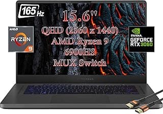 ASUS - Laptop para jogos ROG Zephyrus 15,6" WQHD 165Hz - AMD Ryzen 9 6900HS- Memória NVIDIA GeForce  RTX   3060 -DDR5, SSD PCIe – com cabo HDMI (40 GB de RAM | SSD PCIe de 2 TB) 