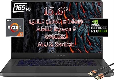 ASUS - Laptop para jogos ROG Zephyrus 15,6" WQHD 165Hz - AMD Ryzen 9 6900HS- Memória NVIDIA GeForce RTX 3060-DDR5, SSD PCIe – com cabo HDMI (40 GB de RAM | SSD PCIe de 1 TB 