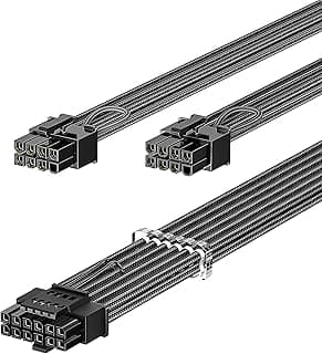 Fasgear Cabo de alimentação PCIe 5.0 70 cm - 16 pinos (12 + 4) 12 VHPWR conector para RTX 4070 4080 4090 a 2 x 8 pinos (6+2) PCI-e macho cabo de GPU compatível com PSU ASUS EVGA Seasonic totalmente 