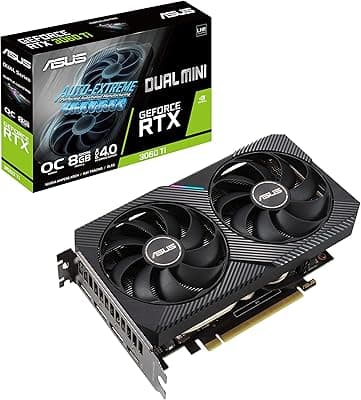 ASUS Dual NVIDIA GeForce RTX 3060 Ti V2 Mini OC Edition, placa gráfica de jogos (PCIe 4.0, 8 GB GDDR6, LHR, HDMI 2.1, DisplayPort 1.4a, compatível com pequenos chassis incluindo kits Intel NUC 9) 