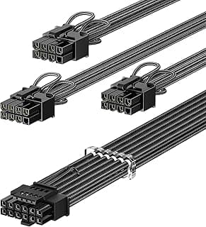 Fasgear Cabo de alimentação PCIe 5.0 GPU 70 cm | 16 pinos (12 + 4) 12 VHPWR conector para RTX 3090 Ti 4080 4090 | 3 x 8 pinos (4 + 4) plugues macho de CPU apenas para Corsair/Great Wall/Thermaltake Modular Fonte de alimentação (preto) 